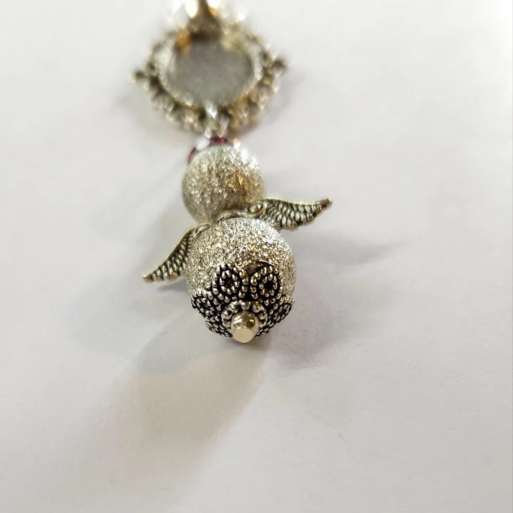 Handmade Beaded Angel & Photo Frame Ornament, Memorial or Wedding Bouquet Charm - Picture 5 of 9